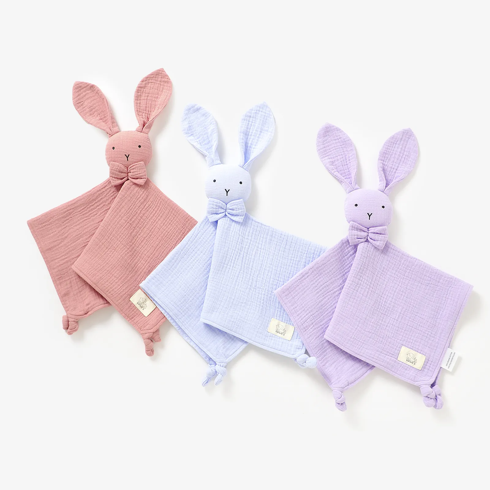 bunny-blankets-bow-3colors-organic שמיכי ארנבי עם פפיון – תמונה 1